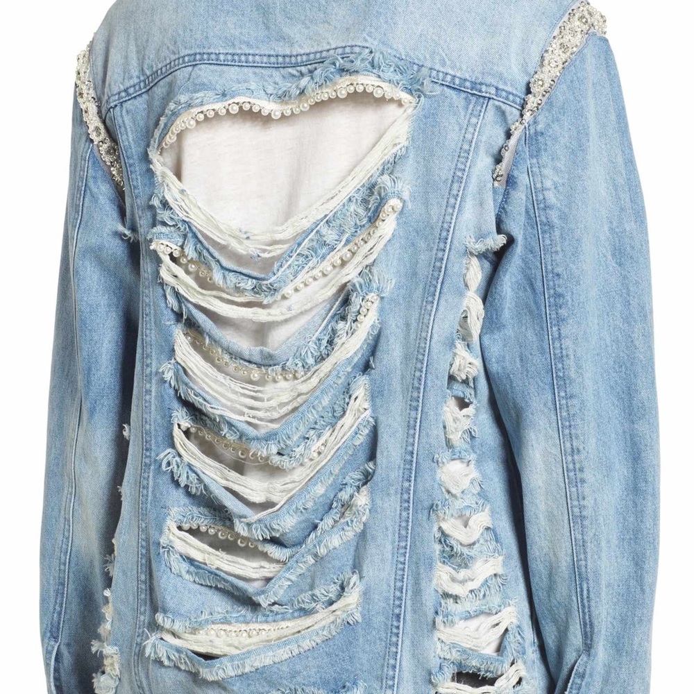Tinsel Denim Couture Pearl Crystal Denim Jacket